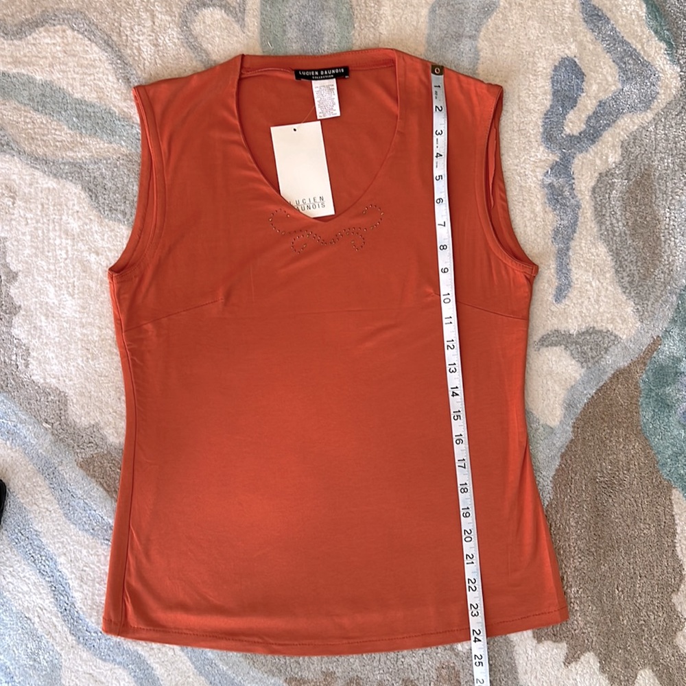 Burnt-Orange V-neck Sleeveless Blouse - Picture 4 of 10